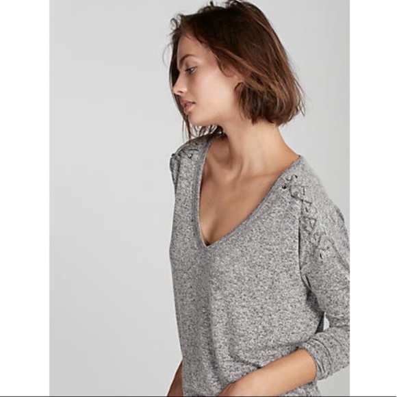 Express lace up black marled shoulders shirt XS - Picture 3 of 7